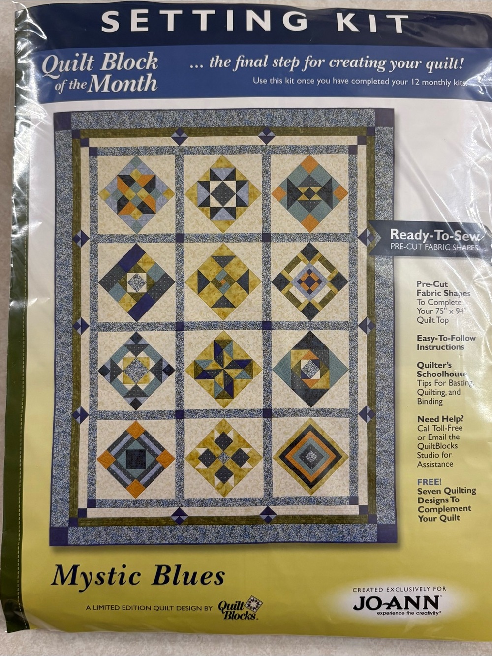 VTG Jo-Ann Mystic Blues Quilt Setting Kit Precut
Fabric Sealed BOM 75"x94"